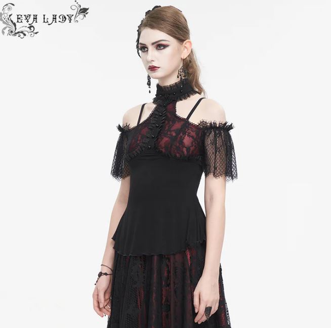 Romantisches Spitzenoberteil von Eva Lady in rot/ schwarz
