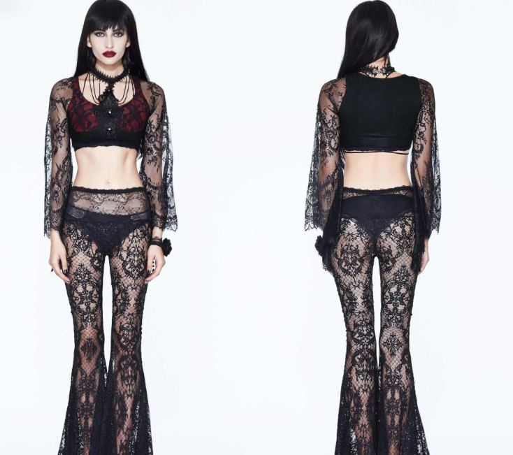 Gothic Flaire Hose aus Spitzenstoff mit schwarzer Perlenkette von Devil Fashion