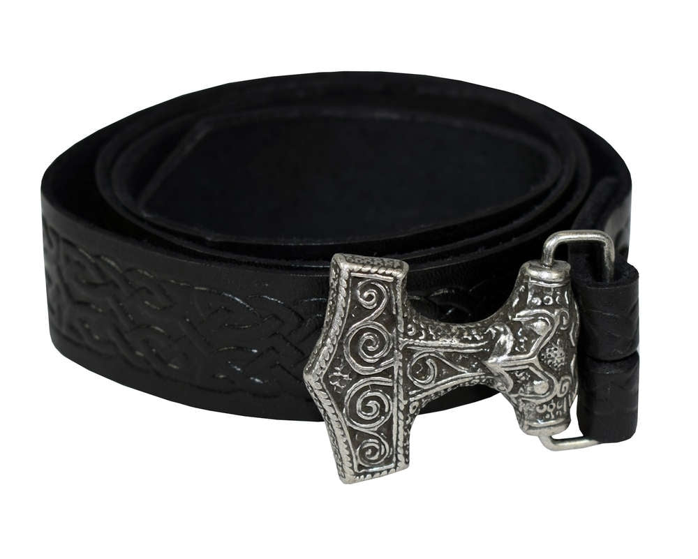 Black viking belt with Thor's hammer