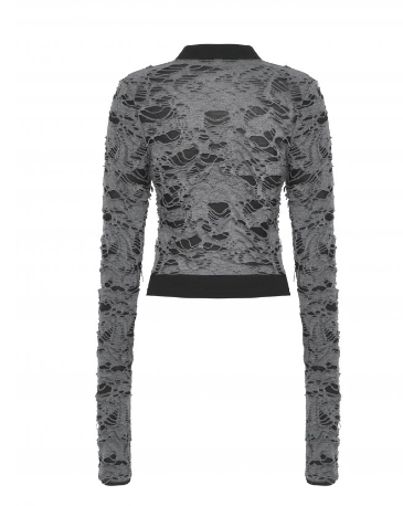Asymetrisches Fetzenlongsleeve in grau von Dark in Love