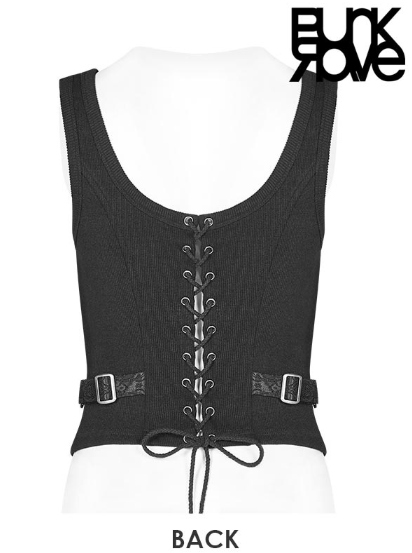 Gothic Buckle-Strap Corset Top – Black von Punk Rave
