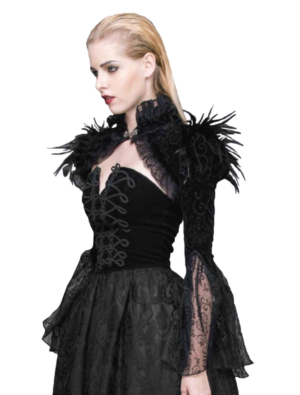 Gothic velvet bolero with feathers