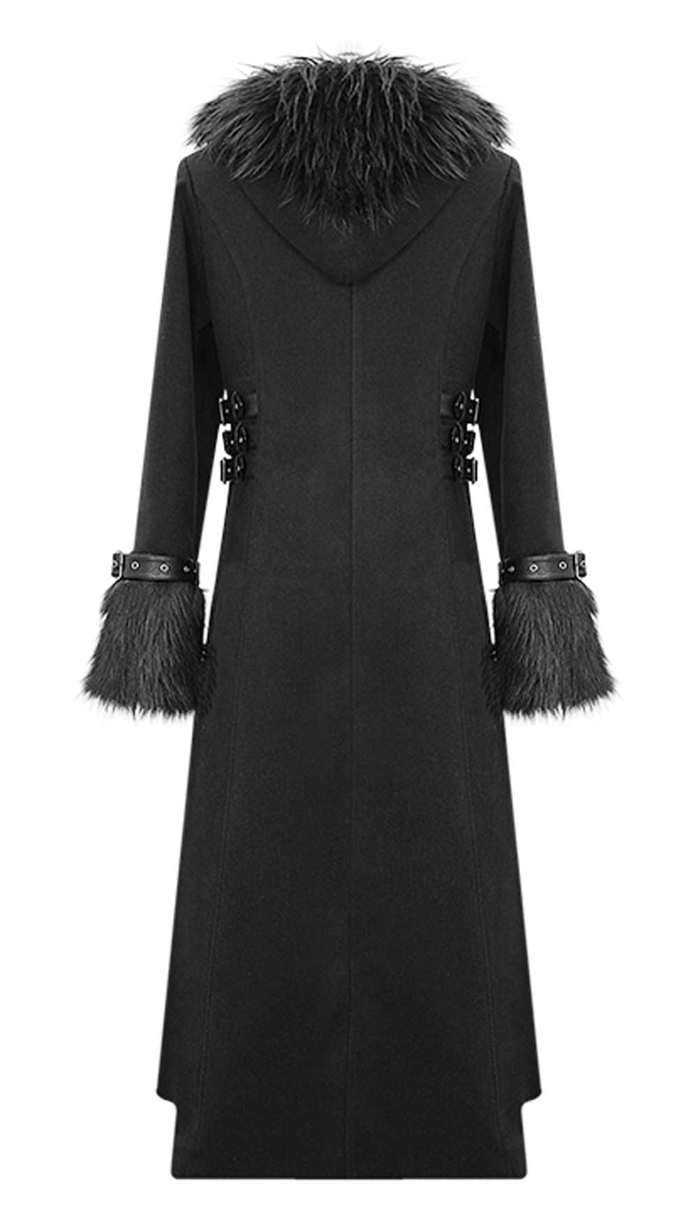 Devil Fashion Black Gothic men hooded coat with fur hems