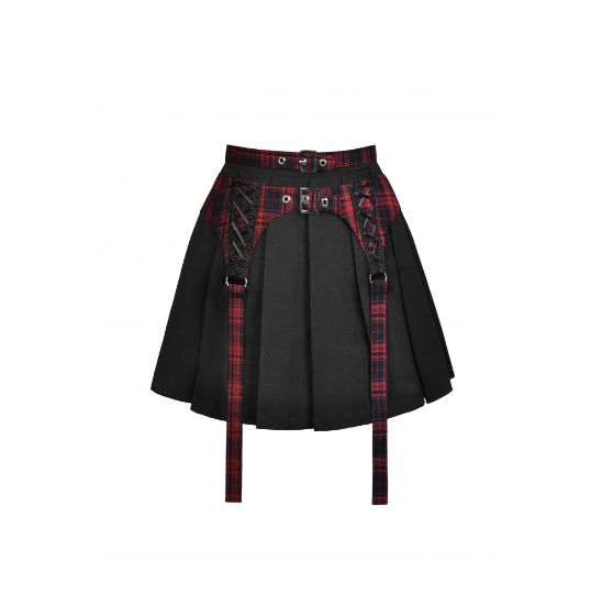 Minirock im Bondage Style mit rotem Tartan von Dark in Love