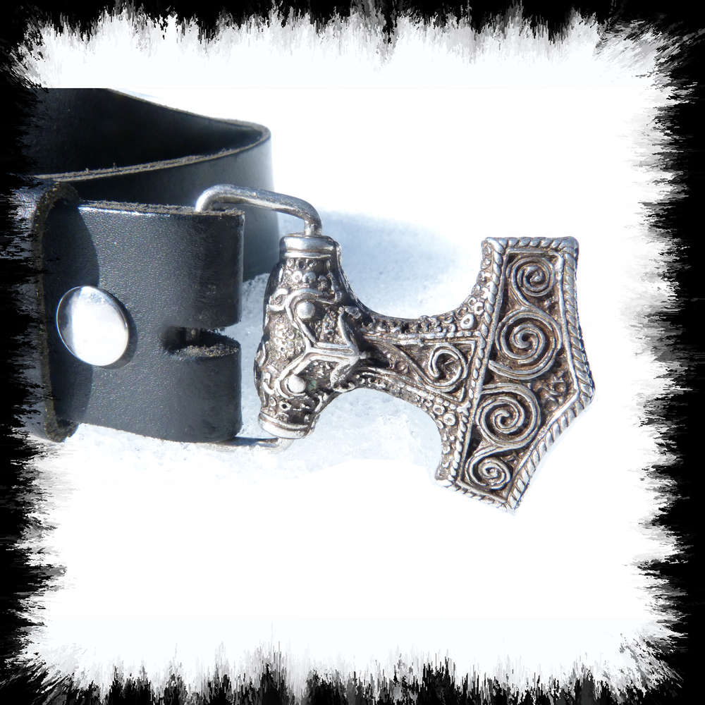 Leather belt Thor's hammer silver