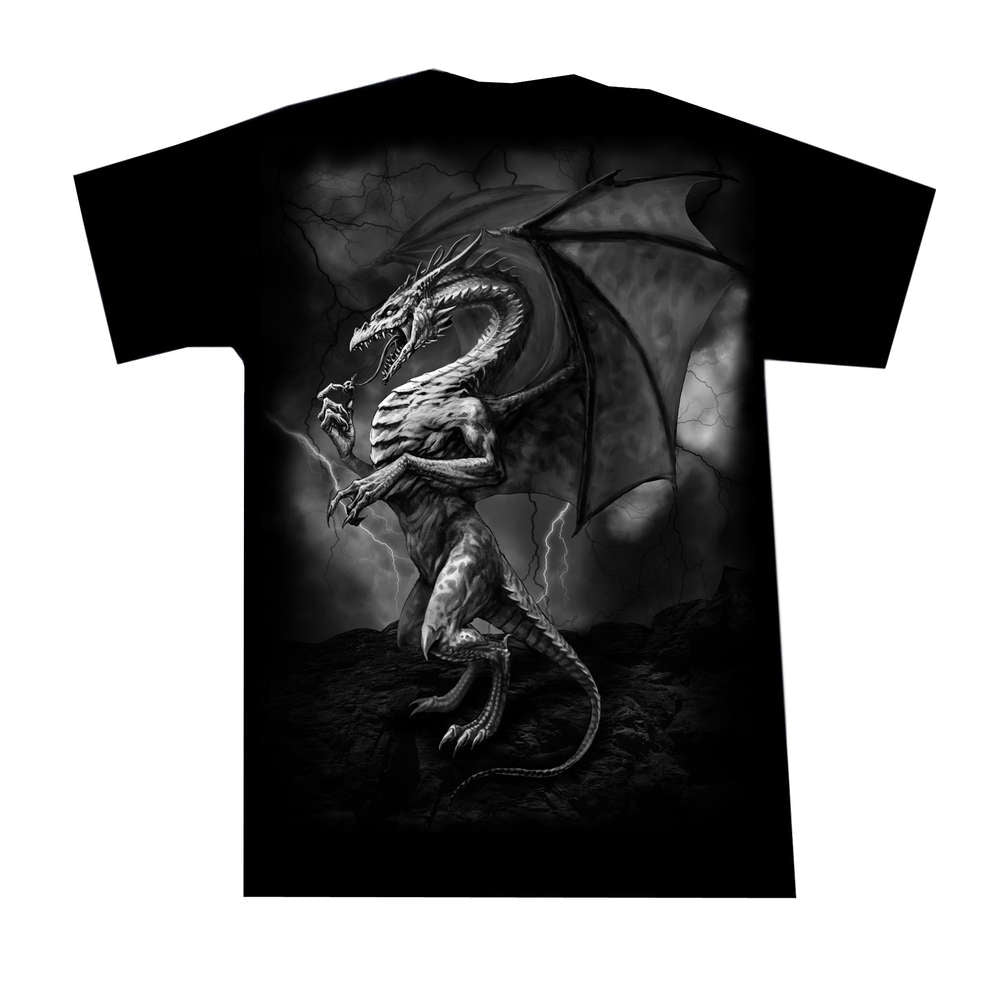 Gothic T shirt lightning dragon gray