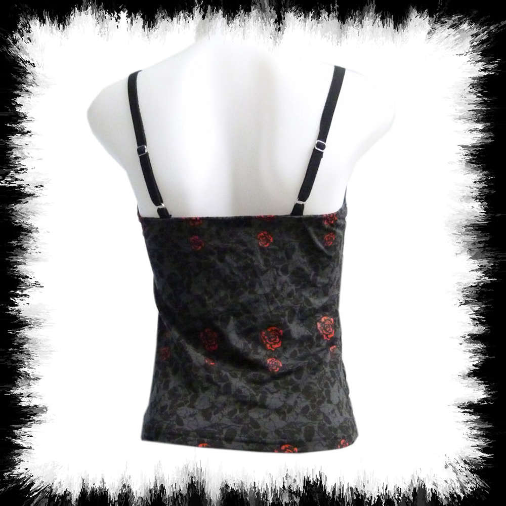 Girly Top Skull And Roses Dark Gray