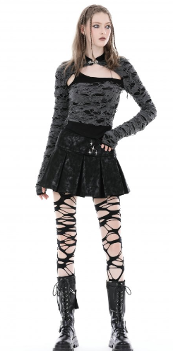 Asymetrisches Fetzenlongsleeve in grau von Dark in Love
