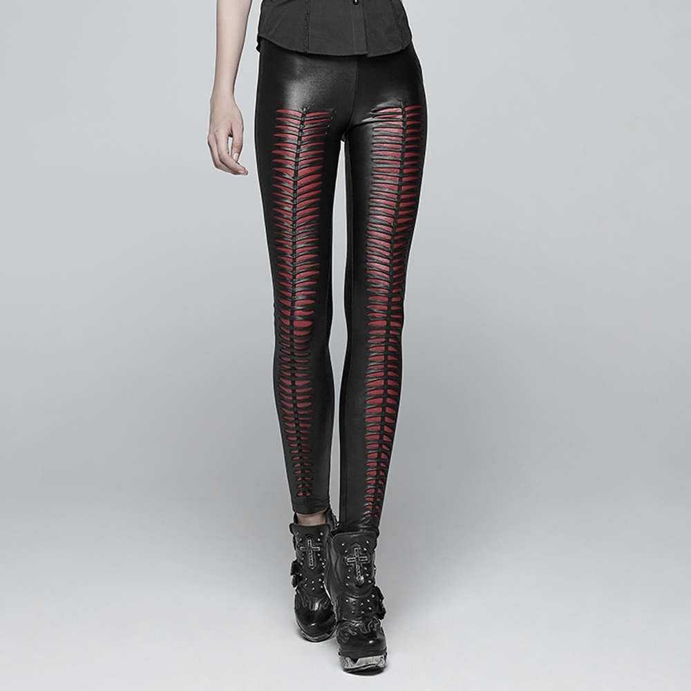 Slasher Leggings Black Red - Punk Rave