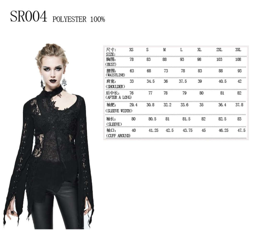 Gothic Damen Longsleeve Schwarz Mit Stickerien