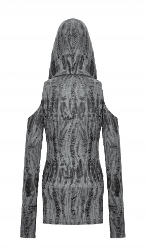 Graues shredded Mini Kleid mit Kapuze von Dark in Love