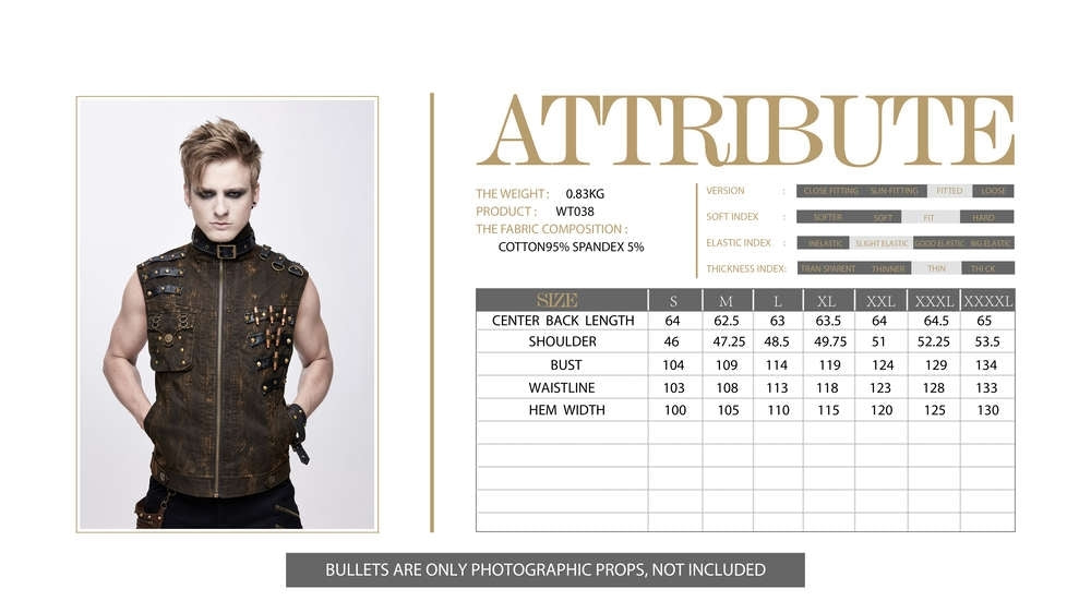 Devil Fashion Brown Gothic Men Vest
