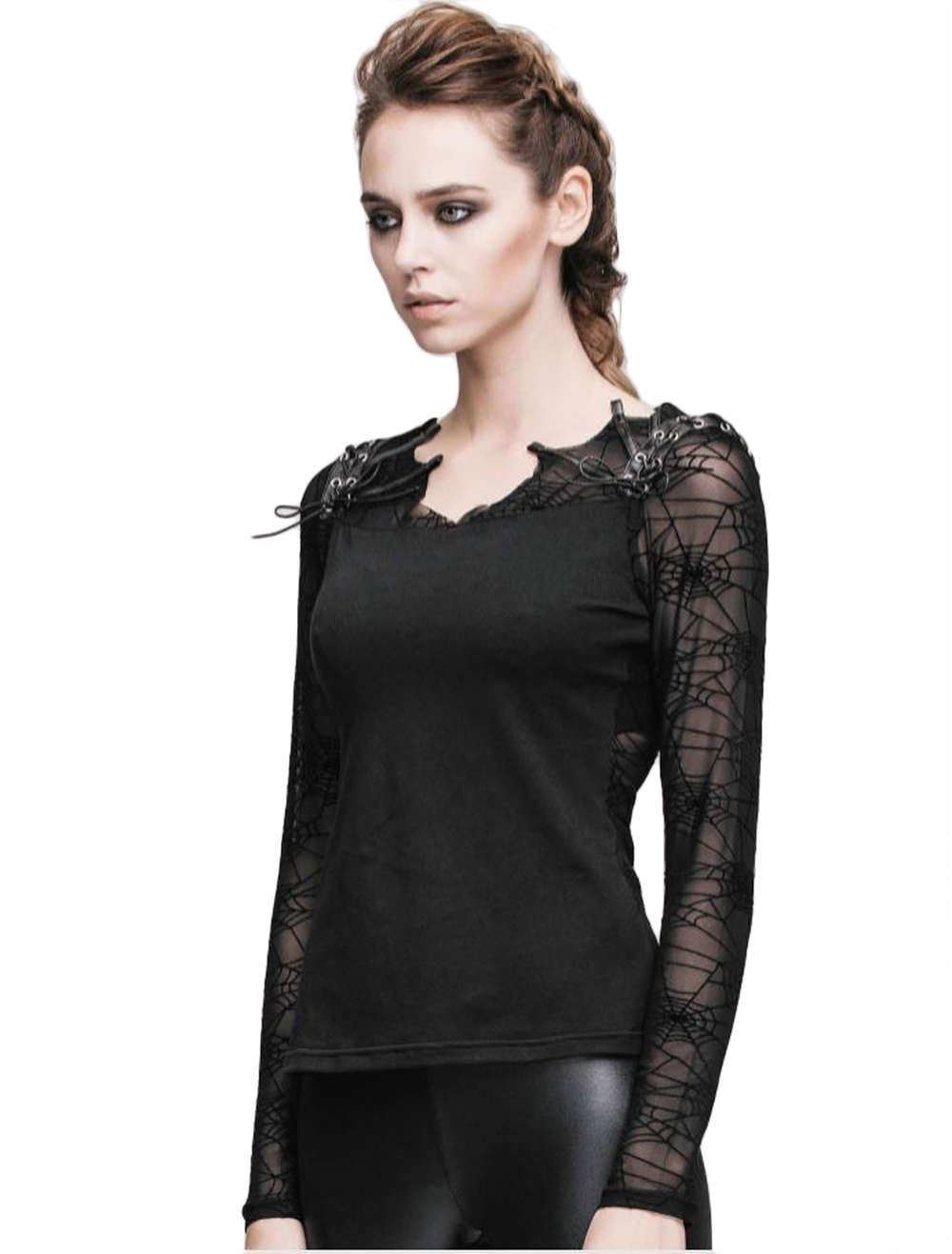 Gothic Damen Pulli Mit Spinnennetz Ärmeln