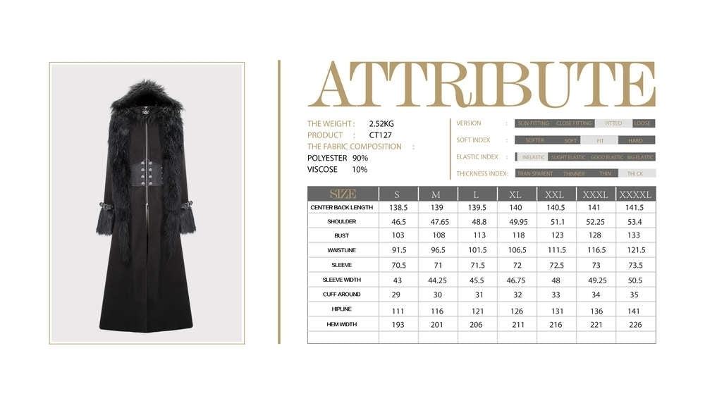 Devil Fashion Black Gothic men hooded coat with fur hems
