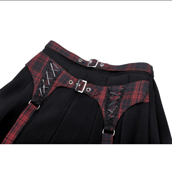 Minirock im Bondage Style mit rotem Tartan von Dark in Love