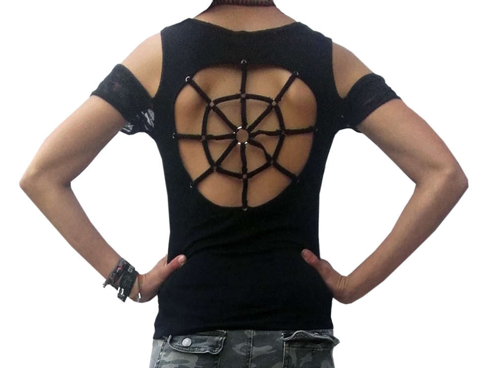 Gothic women shirt spider web back