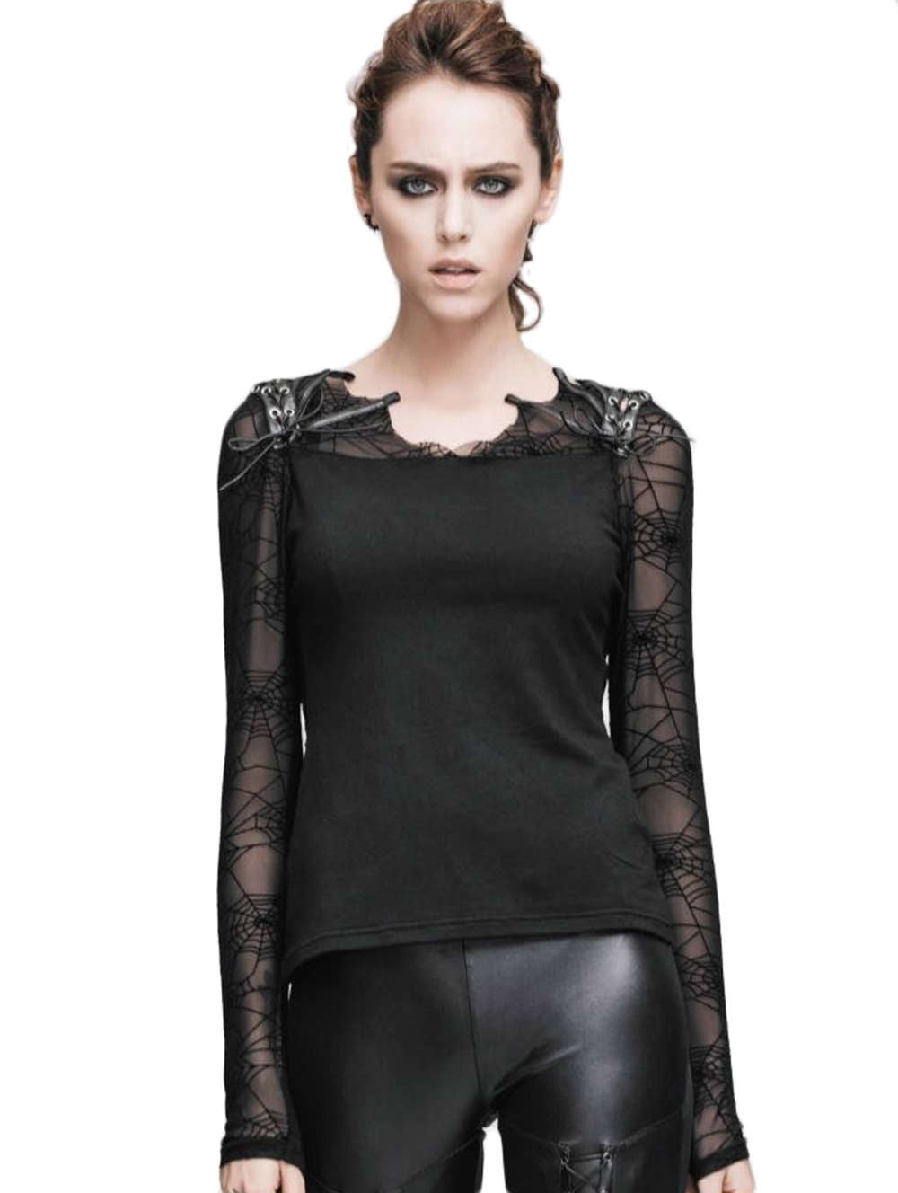 Gothic Damen Pulli Mit Spinnennetz Ärmeln