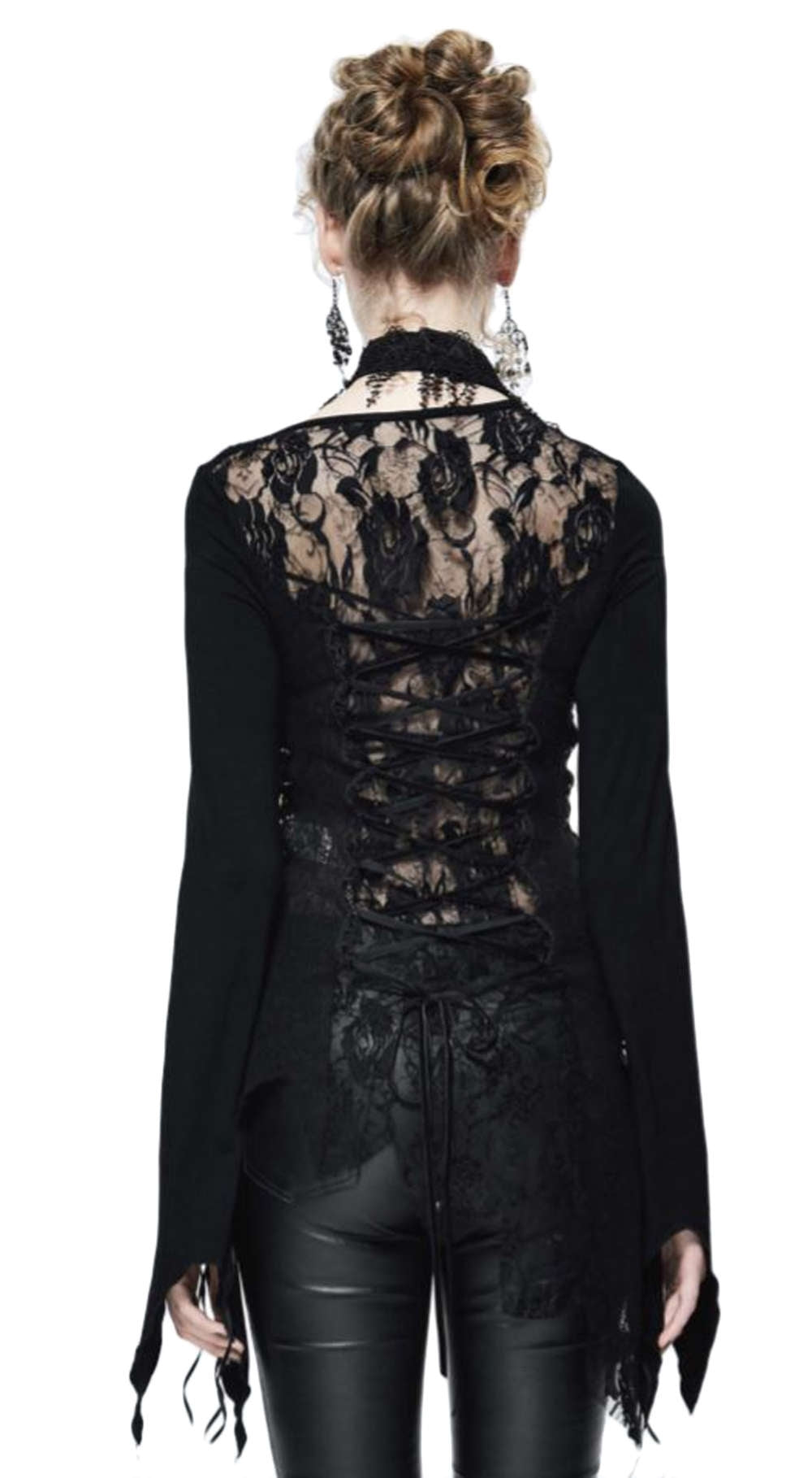 Gothic Damen Longsleeve Schwarz Mit Stickerien