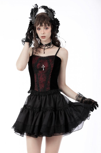 Gothic Funeral rot/schwarzes Corset-Top von Dark in Love