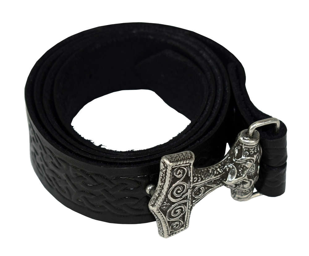 Black viking belt with Thor's hammer