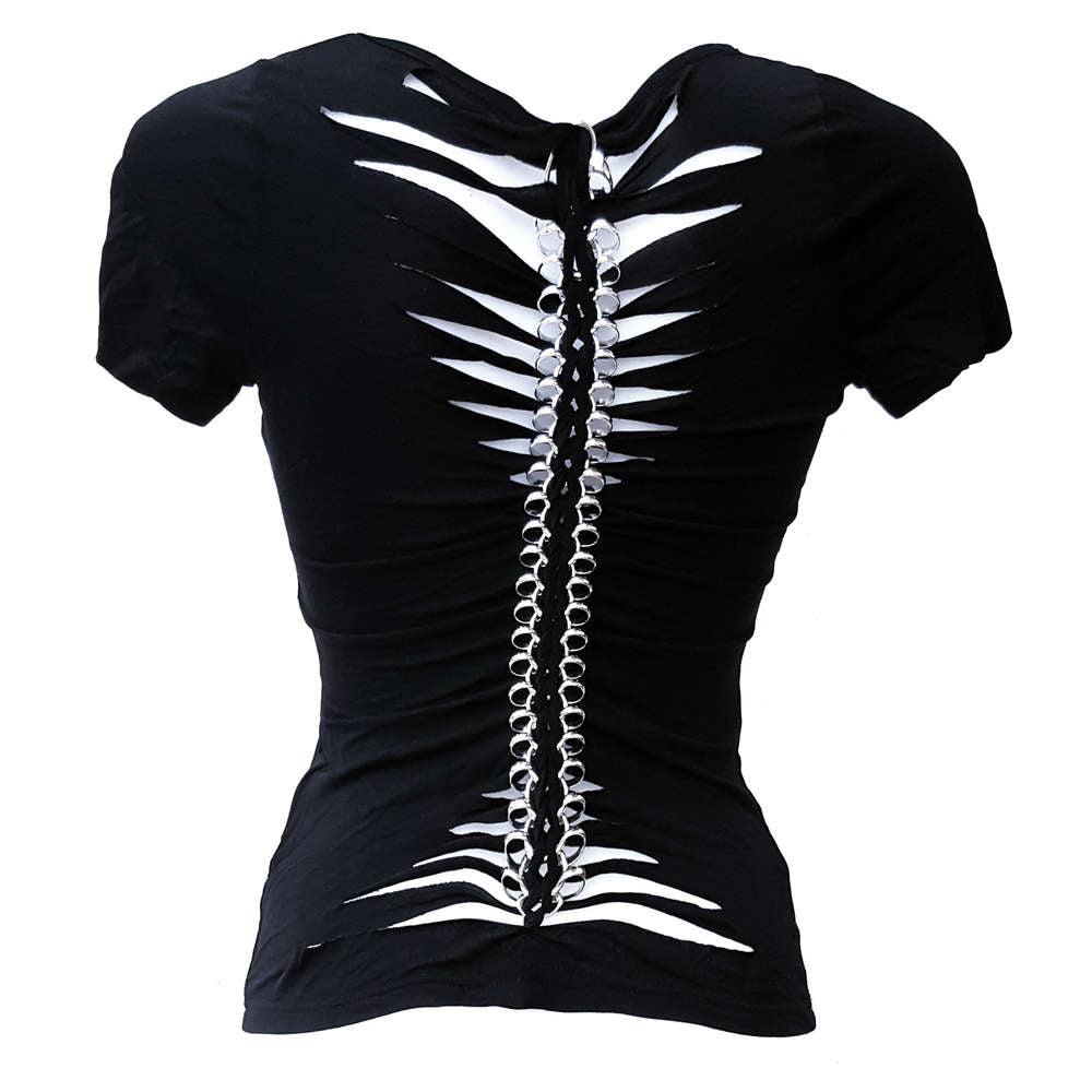 Gothic Top Sugar Skull Metal Swirl