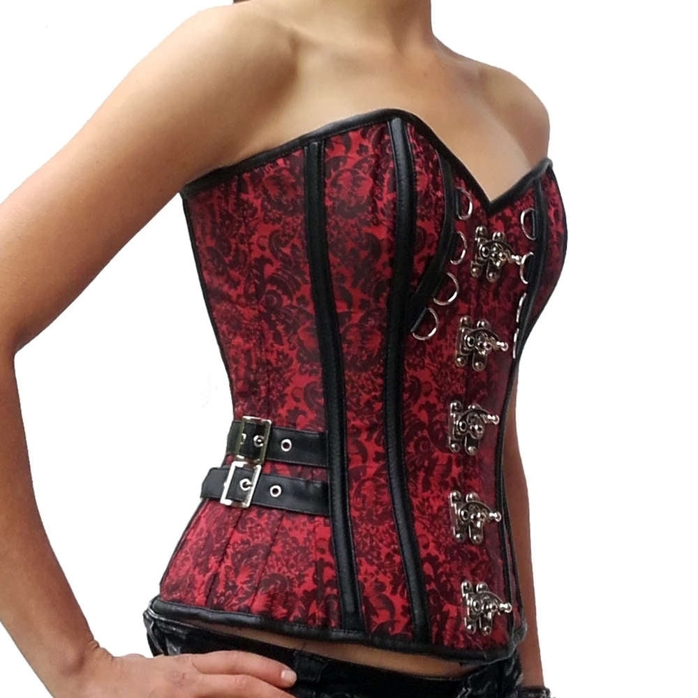 Red brocade corset chrome hook