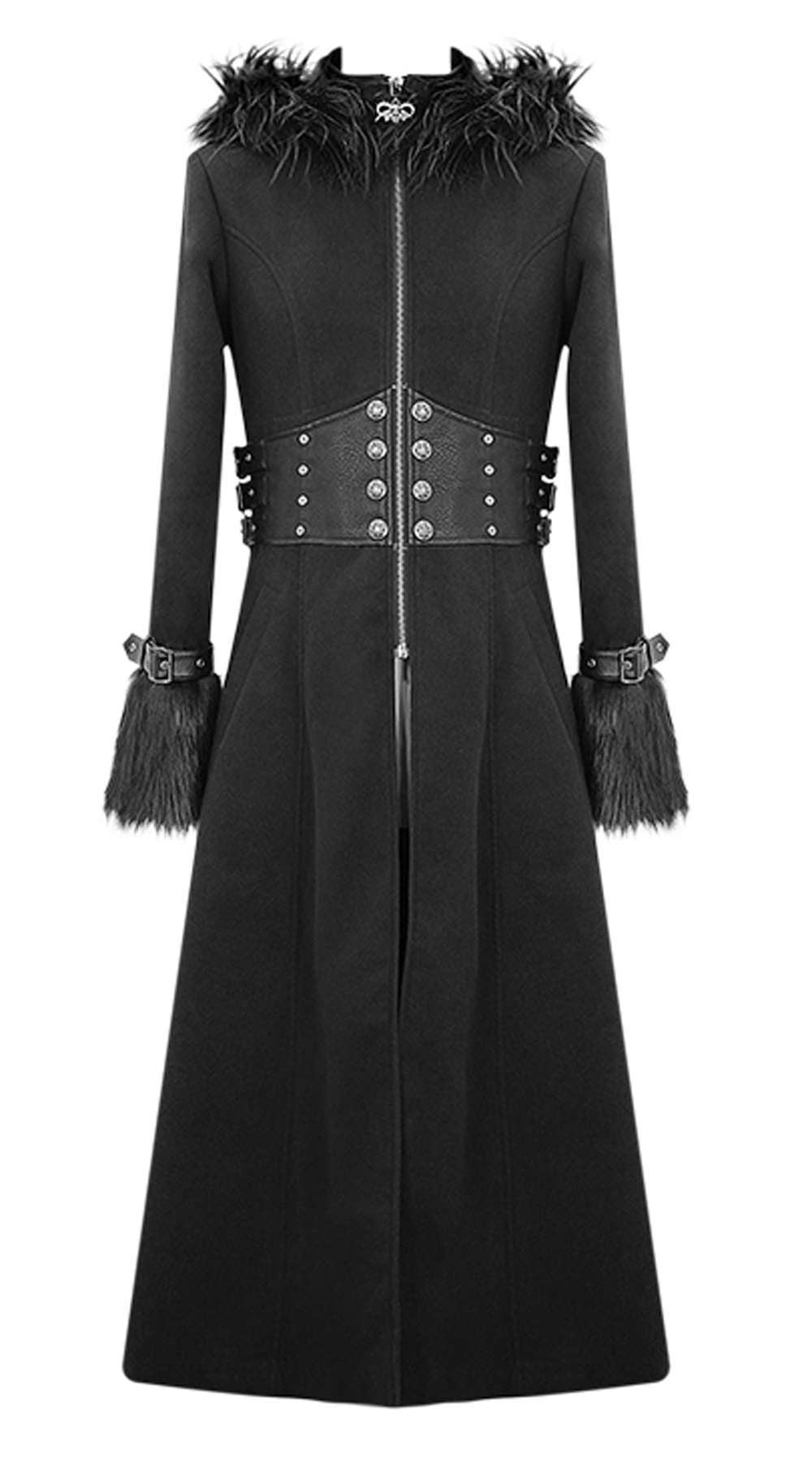 Devil Fashion Black Gothic men hooded coat with fur hems