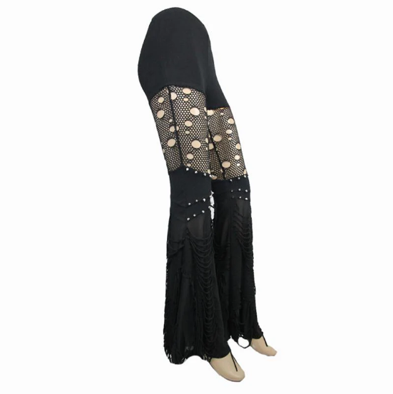Gothic leggings with mesh and tatters