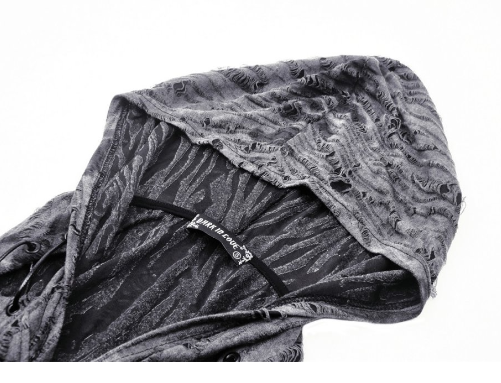 Graues shredded Mini Kleid mit Kapuze von Dark in Love