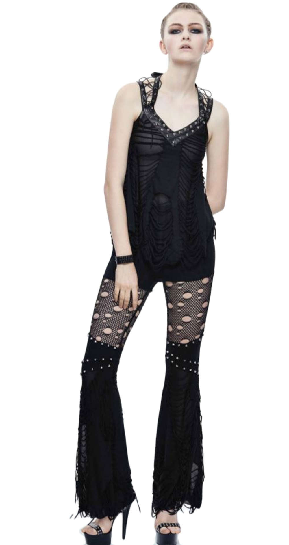 Gothic leggings with mesh and tatters