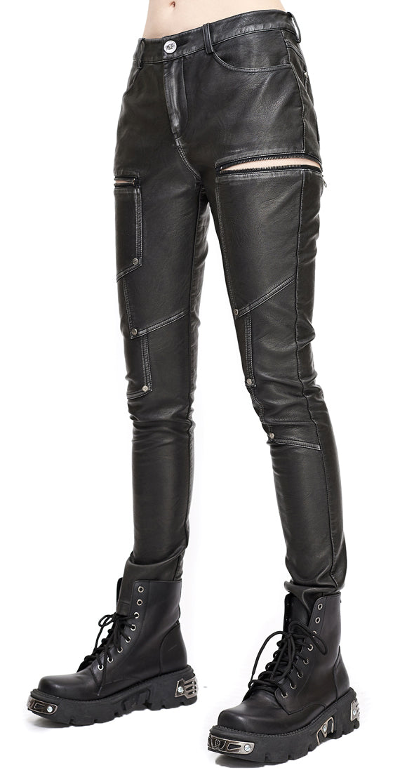 Gothic women faux leather trousers patchwork by Devil Fashion
