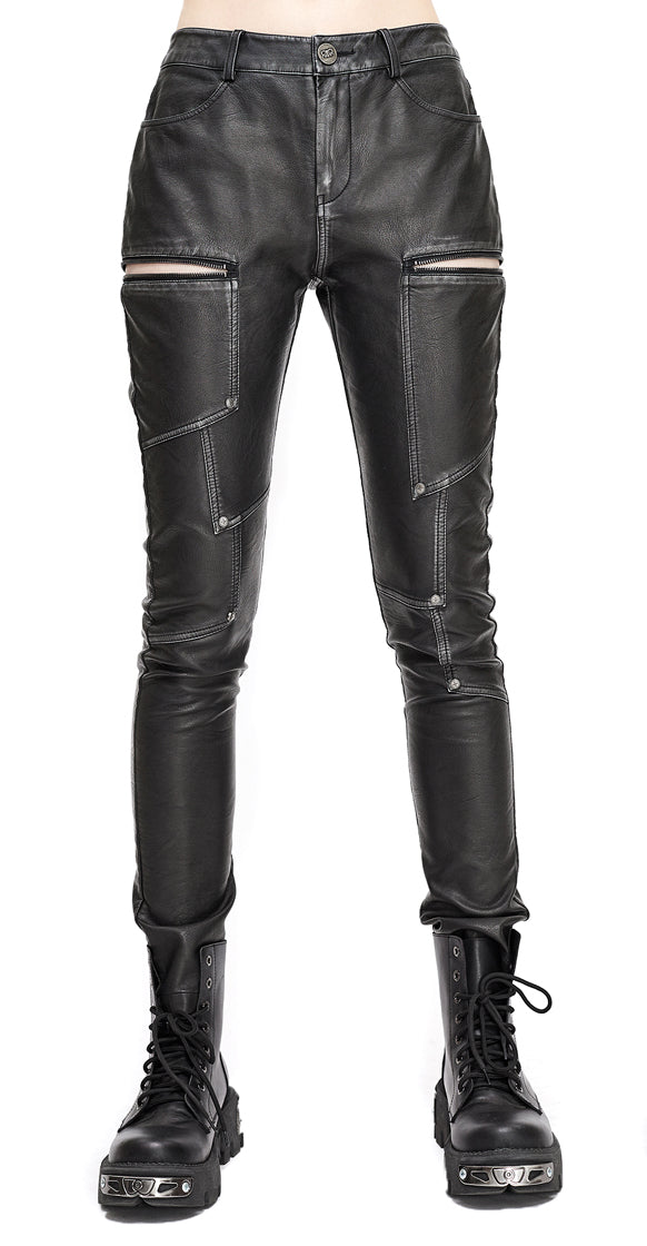 Gothic women faux leather trousers patchwork by Devil Fashion