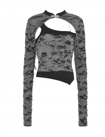 Asymetrisches Fetzenlongsleeve in grau von Dark in Love
