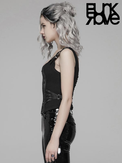 Gothic Buckle-Strap Corset Top – Black von Punk Rave