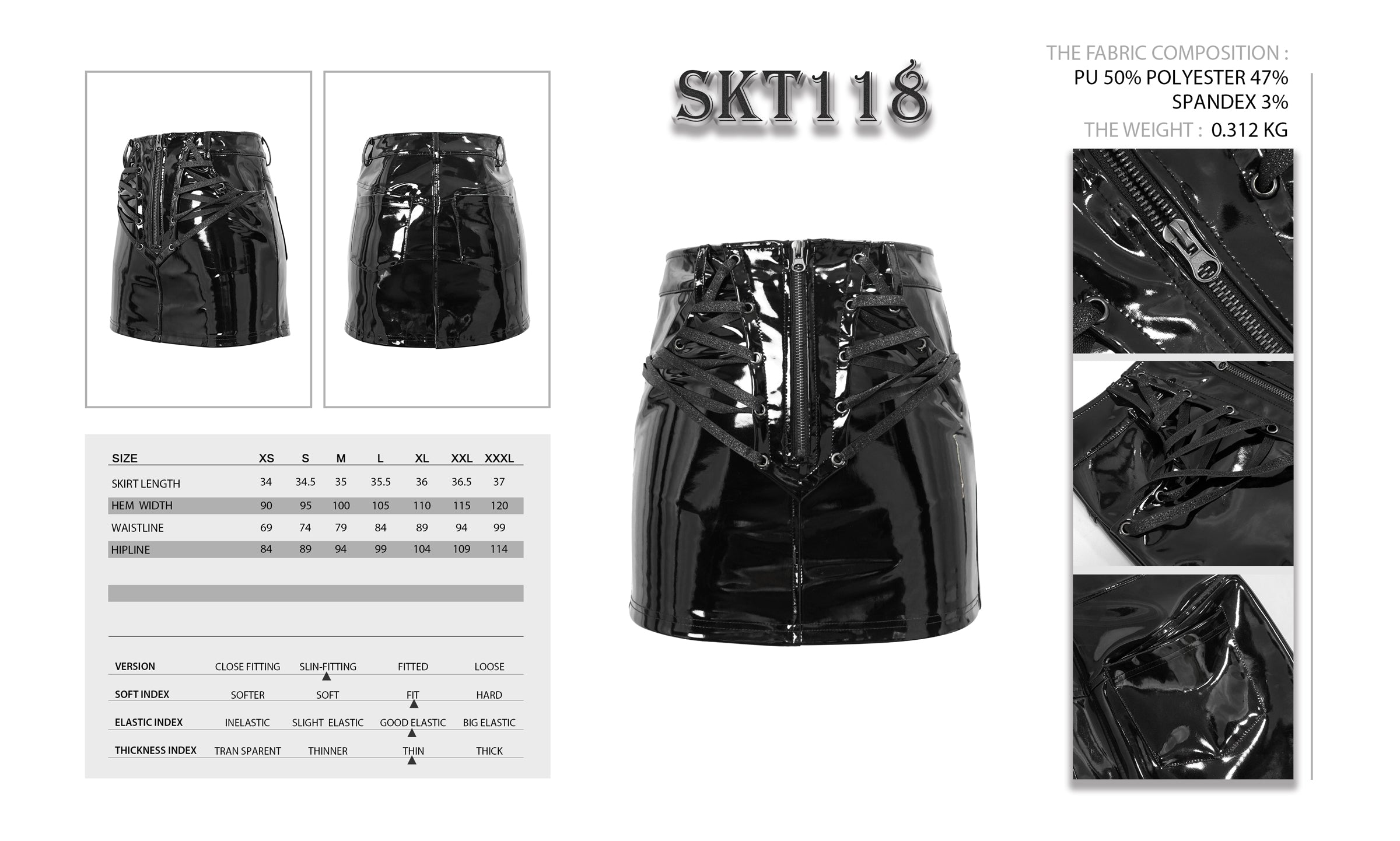 Gothic Frauen Rock Black Latex von Devil Fashion