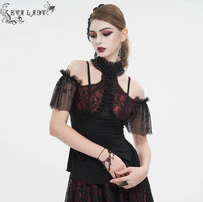 Romantisches Spitzenoberteil von Eva Lady in rot/ schwarz