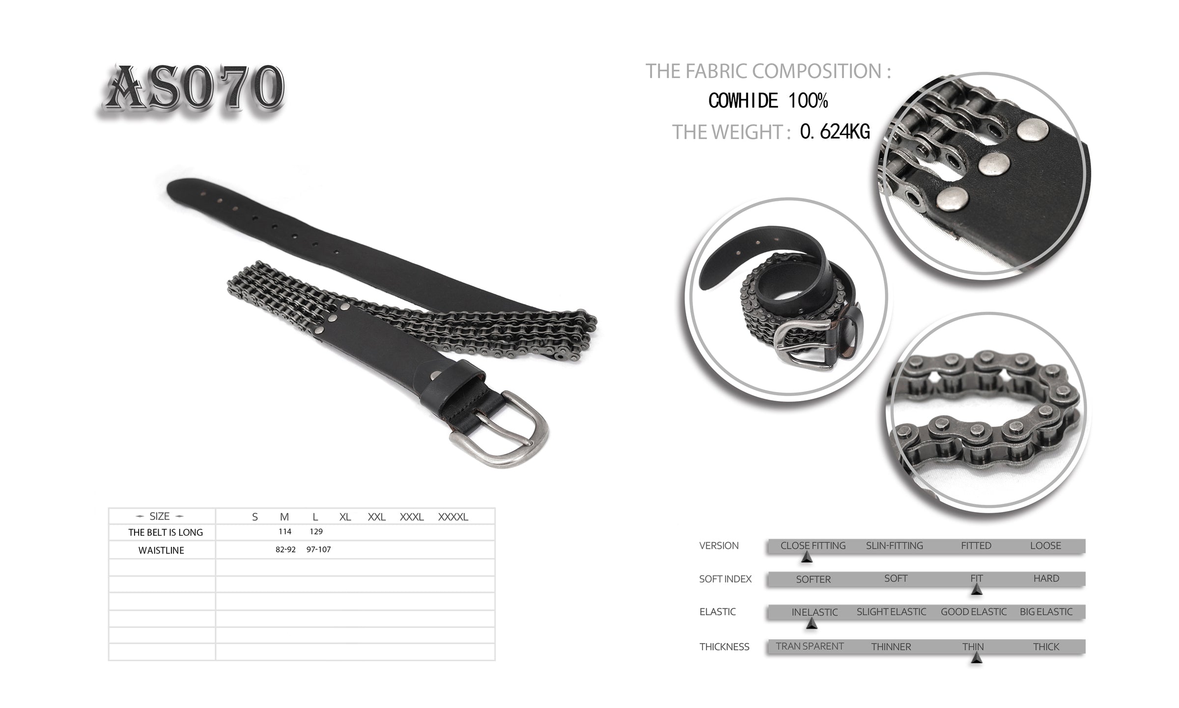 Gothic real leather belt Motorbike Chain by Devil Fashion