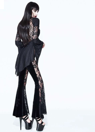 Schwarze Netz Rosen Schlagleggings von Devil Fashion