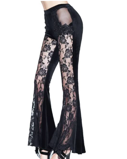 Schwarze Netz Rosen Schlagleggings von Devil Fashion