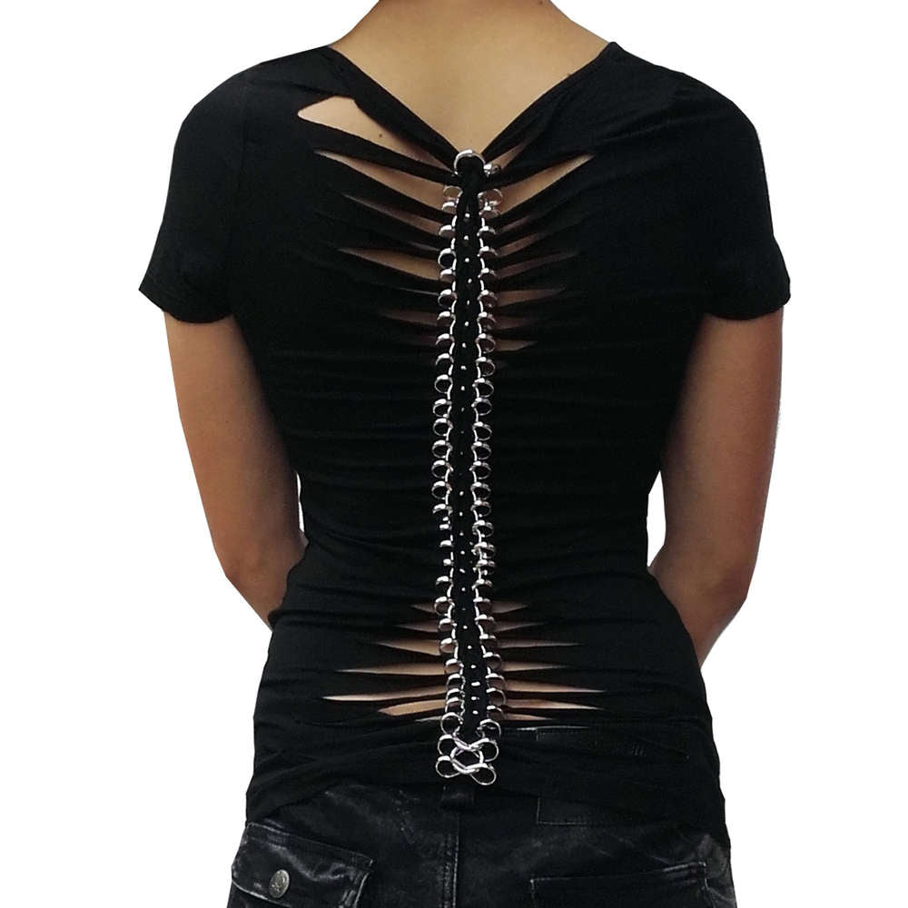Gothic Top Sugar Skull Metal Swirl