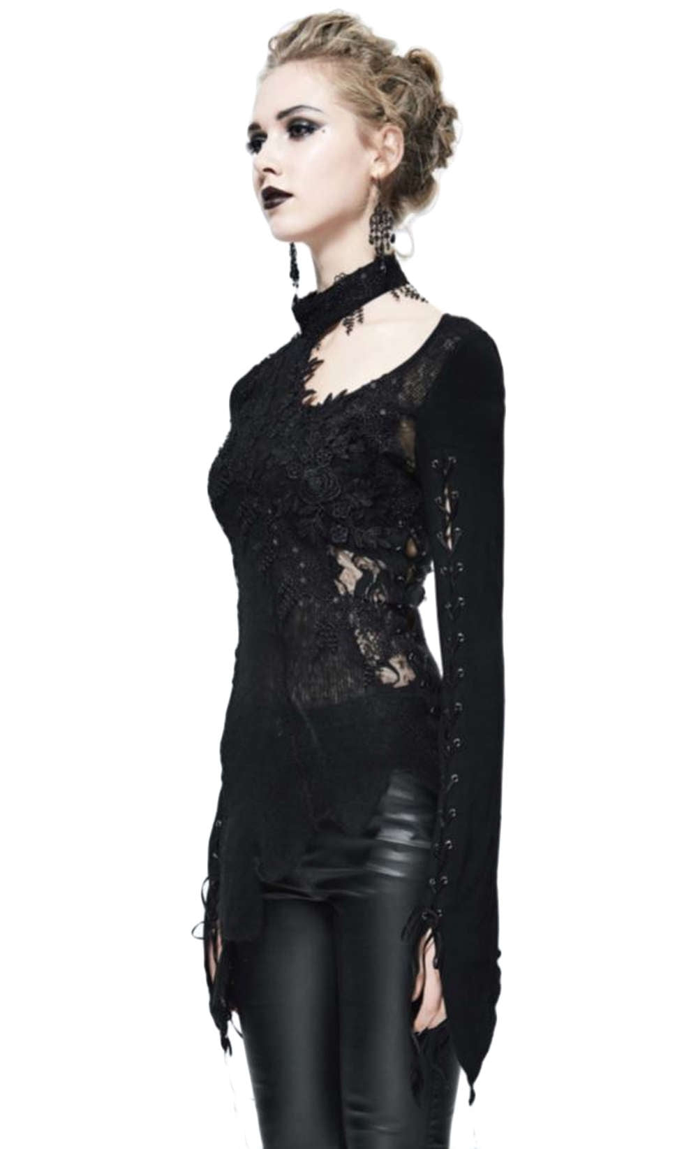 Gothic Damen Longsleeve Schwarz Mit Stickerien