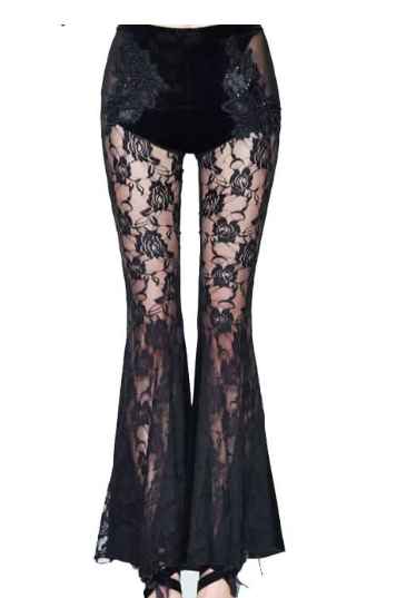 Schwarze Netz Rosen Schlagleggings von Devil Fashion