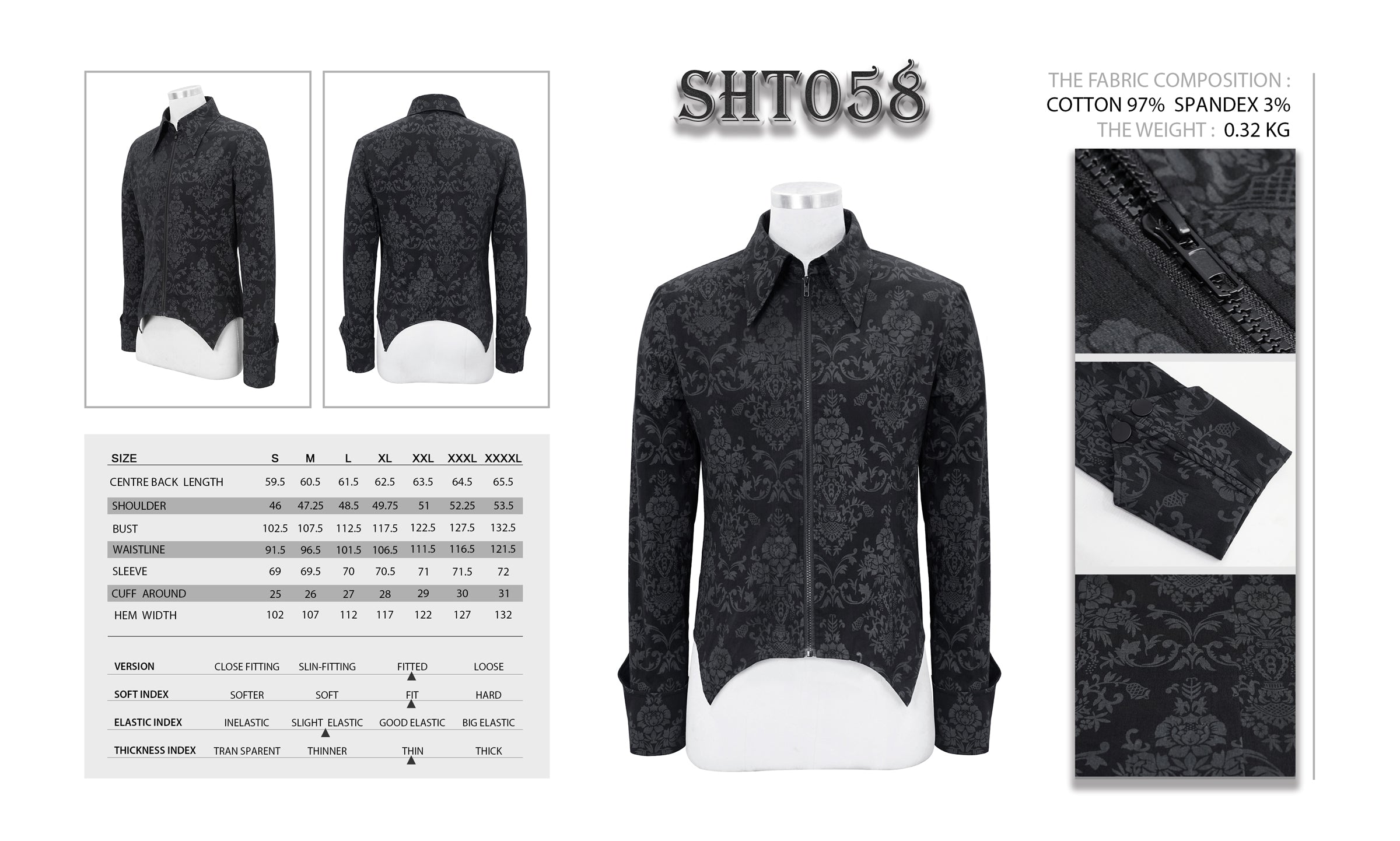 Gothic men shirt floral ornament by Devil Fashion