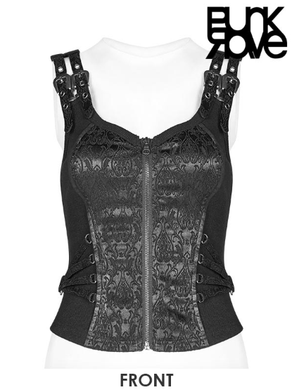 Gothic Buckle-Strap Corset Top – Black von Punk Rave