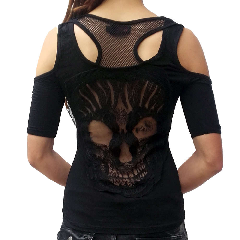 Gothic shirt backless mesh skull