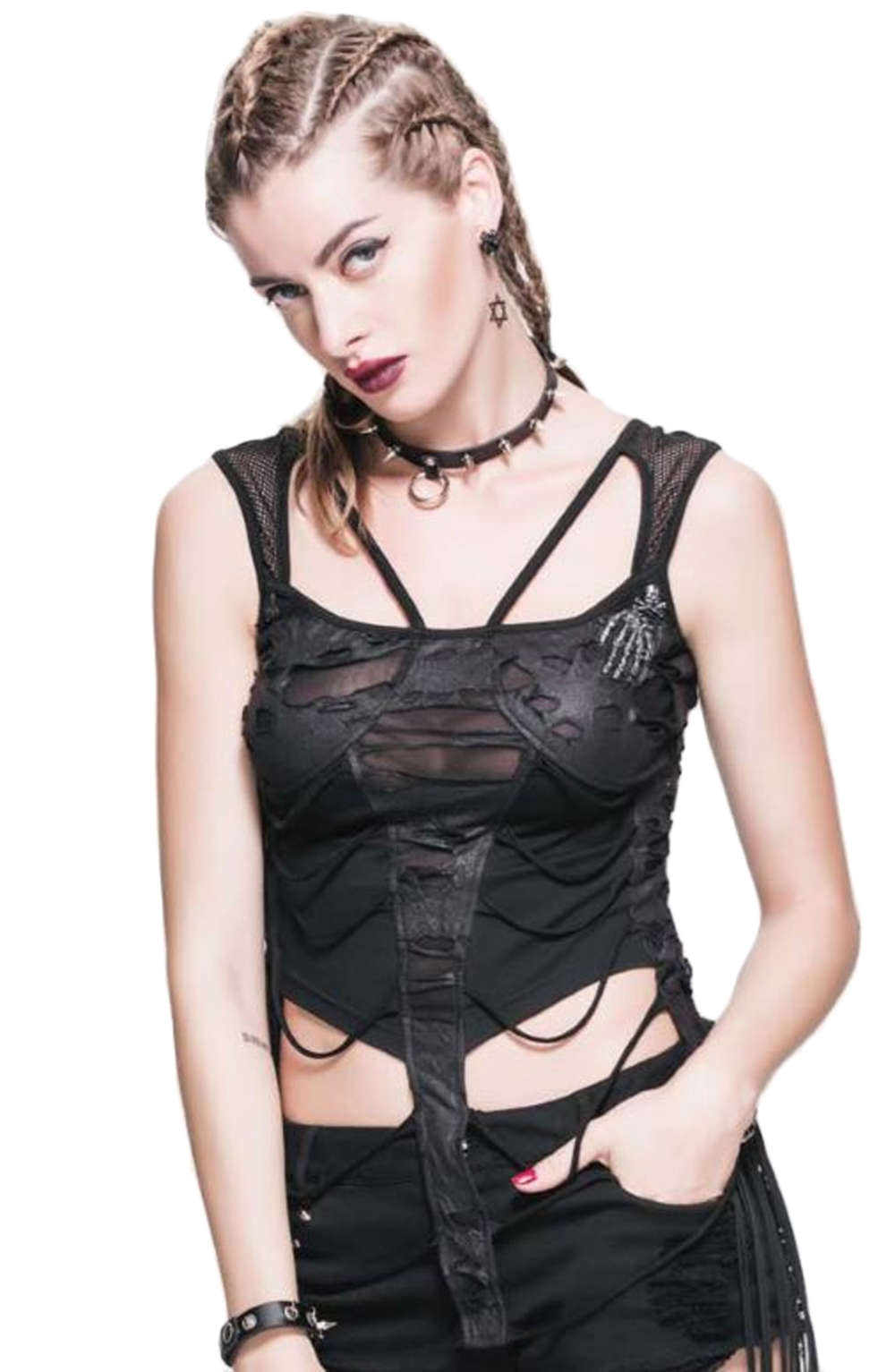 Gothic ladies top rag look with bone hand