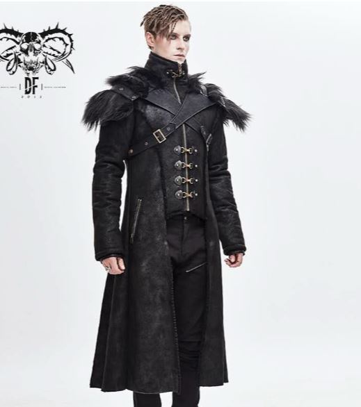 Berserker Mantel mit Schulterfell veganes Leder von Devil Fashion