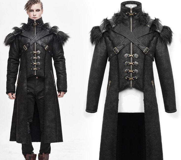 Berserker Mantel mit Schulterfell veganes Leder von Devil Fashion