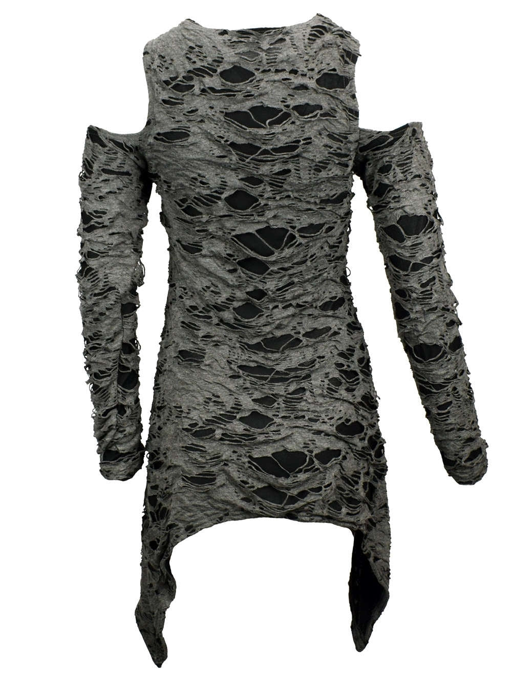 Graues Gothic Fetzen Kleid Mit Aermeln - Lucyfire-Fashion