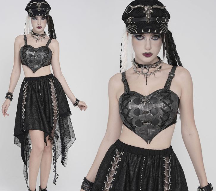 Crop Top in Herzform aus Kunstleder und Netzstoff von Devil Fashion